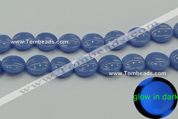 CLU176 15.5 inches 20mm flat round blue luminous stone beads