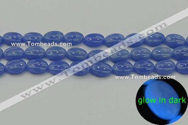 CLU182 15.5 inches 12*16mm oval blue luminous stone beads