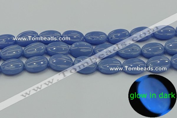 CLU184 15.5 inches 15*20mm oval blue luminous stone beads