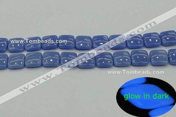 CLU193 15.5 inches 14*14mm square blue luminous stone beads