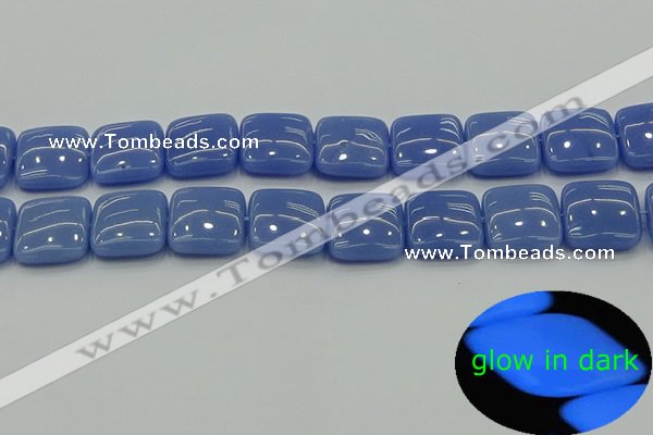 CLU195 15.5 inches 18*18mm square blue luminous stone beads