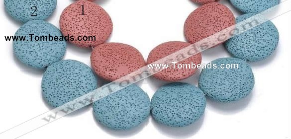 CLV04 14 inches 32mm flat round natural lava beads wholesale