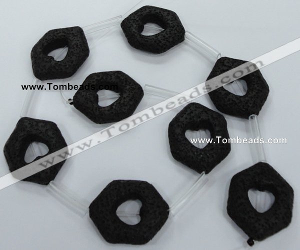 CLV44 15.5 inches 26*33mm hexagon black natural lava beads wholesale