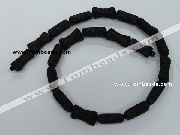 CLV45 15.5 inches 12*20mm pillow-shaped black natural lava beads