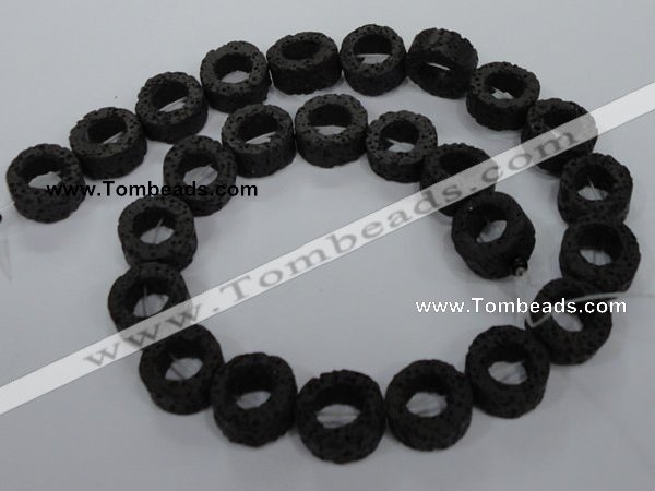 CLV46 15.5 inches 5*15mm donut shape black natural lava beads