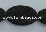 CLV49 15 inches 20*28mm oval black natural lava beads wholesale