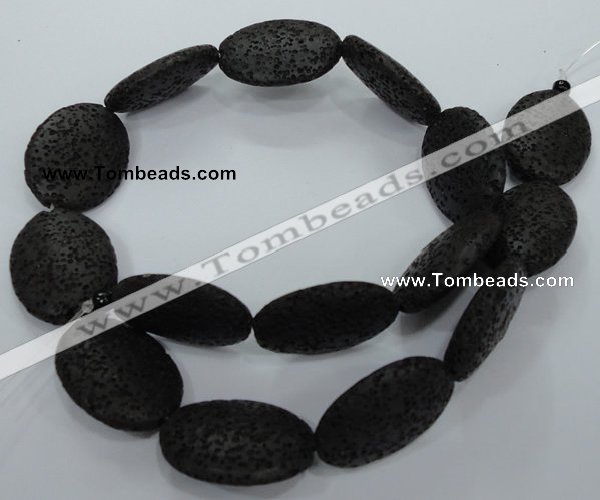 CLV49 15 inches 20*28mm oval black natural lava beads wholesale