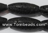 CLV492 15.5 inches 16*40mm rice black lava beads wholesale