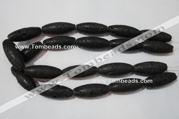 CLV492 15.5 inches 16*40mm rice black lava beads wholesale