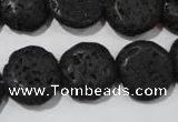 CLV498 15.5 inches 16mm flat round black lava beads wholesale