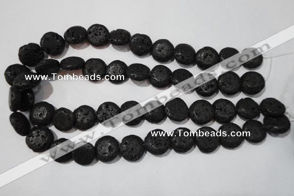 CLV498 15.5 inches 16mm flat round black lava beads wholesale