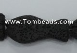 CLV50 15 inches 20*35mm pisciform black natural lava beads wholesale