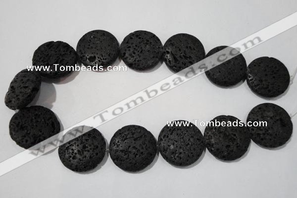 CLV502 15.5 inches 30mm flat round black lava beads wholesale