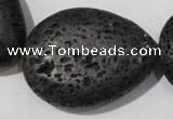 CLV515 15.5 inches 30*40mm flat teardrop black lava beads wholesale