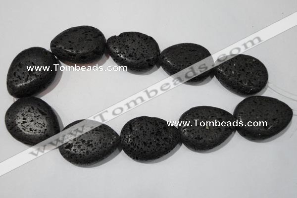 CLV515 15.5 inches 30*40mm flat teardrop black lava beads wholesale