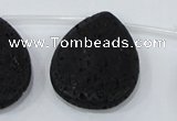 CLV518 Top drilled 30*40mm flat teardrop black lava beads wholesale