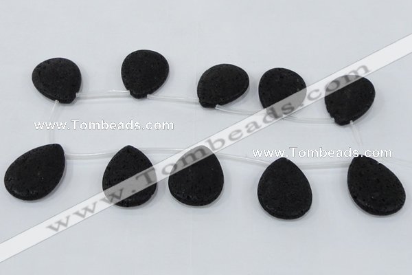 CLV518 Top drilled 30*40mm flat teardrop black lava beads wholesale