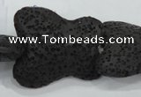 CLV52 15 inches 25*30mm butterfly-shaped black natural lava beads