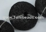 CLV54 15.5  inches 12*26mm flat round black natural lava beads wholesale