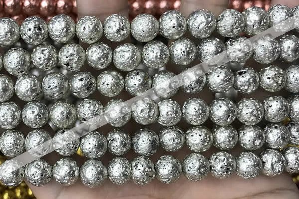 CLV550 15.5 inches 10mm round plated lava beads wholesale