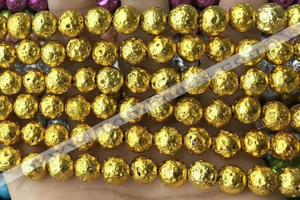 CLV554 15.5 inches 10mm round plated lava beads wholesale