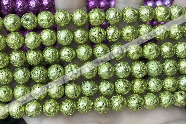 CLV555 15.5 inches 10mm round plated lava beads wholesale