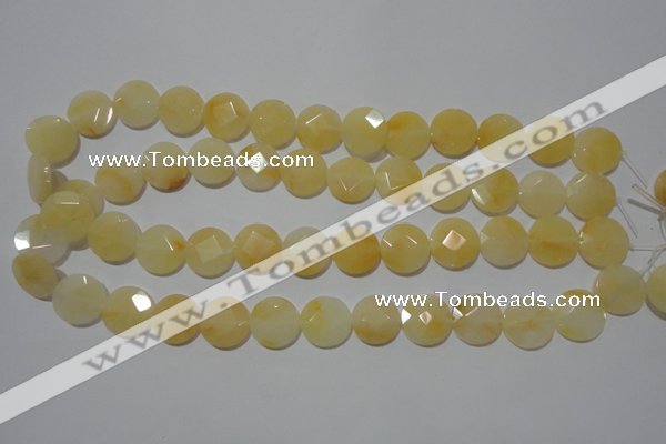 CME51 15.5 inches 15mm faceted coin yellow jade gemstone beads