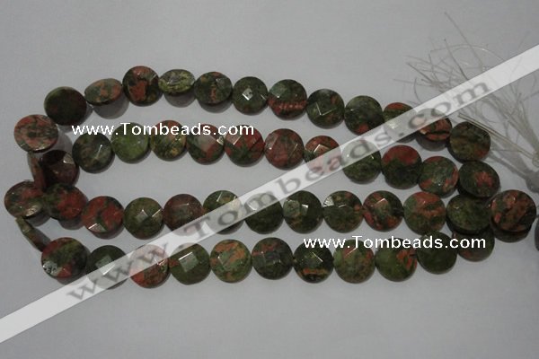 CME53 15.5 inches 15mm faceted coin unakite gemstone beads