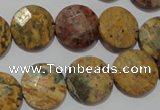 CME54 15.5 inches 15mm faceted coin leopard jasper gemstone beads