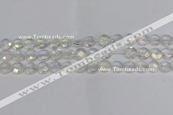 CME60 15.5 inches 10mm faceted coin plated white crystal beads