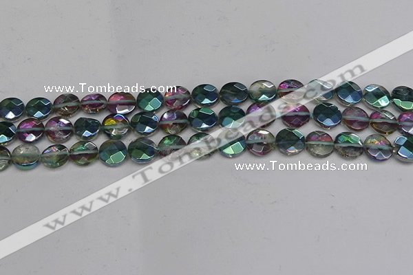 CME61 15.5 inches 10mm faceted coin plated white crystal beads