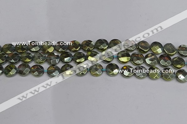 CME62 15.5 inches 10mm faceted coin plated white crystal beads