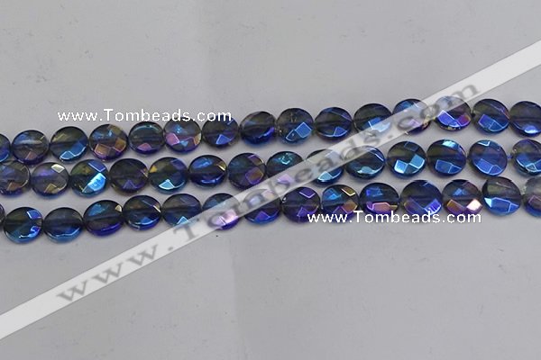 CME63 15.5 inches 10mm faceted coin plated white crystal beads