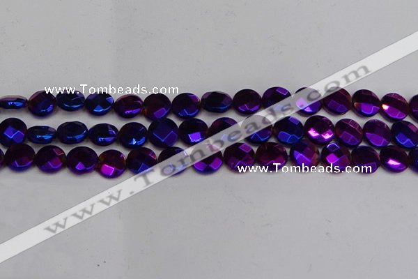 CME64 15.5 inches 10mm faceted coin plated white crystal beads