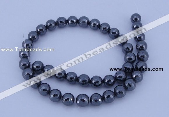 CMH05 16 inches 10mm faceted round magnetic hematite beads