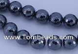 CMH06 16 inches 12mm faceted round magnetic hematite beads