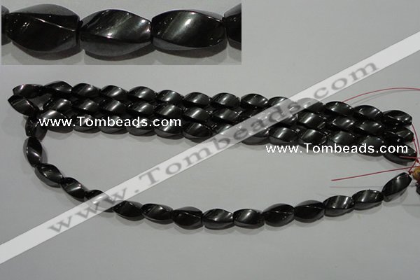 CMH154 15.5 inches 8*14mm twisted rice magnetic hematite beads