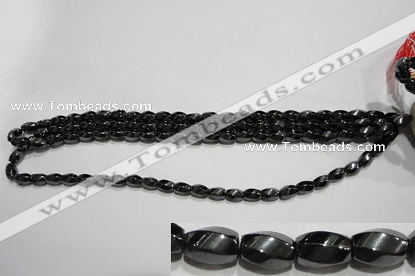 CMH156 15.5 inches 5*8mm twisted rice magnetic hematite beads