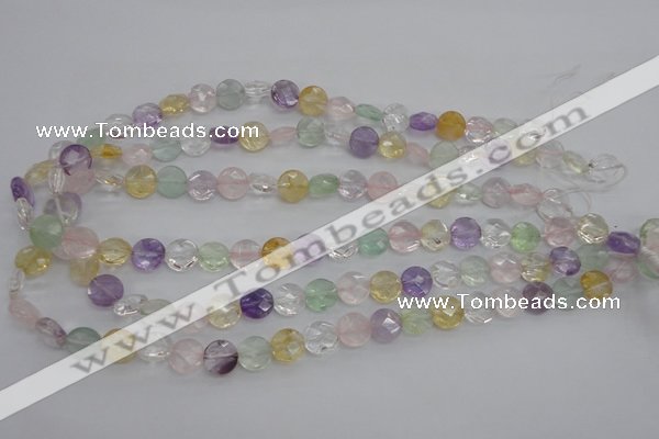 CMQ251 15.5 inches 10mm faceted coin multicolor quartz beads