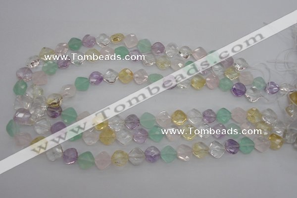 CMQ254 15.5 inches 10*10mm faceted diamond multicolor quartz beads