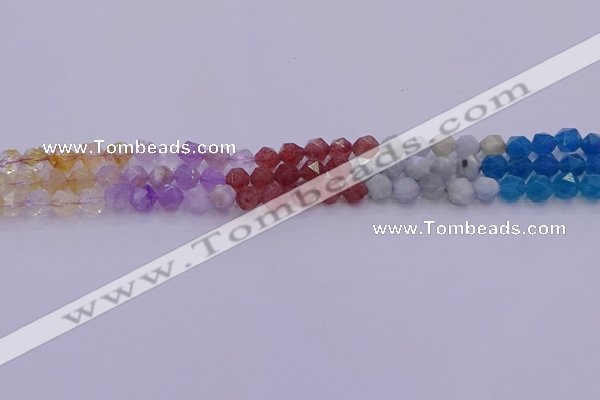 CMQ376 15.5 inches 6mm faceted nuggets mixed quartz beads wholesale