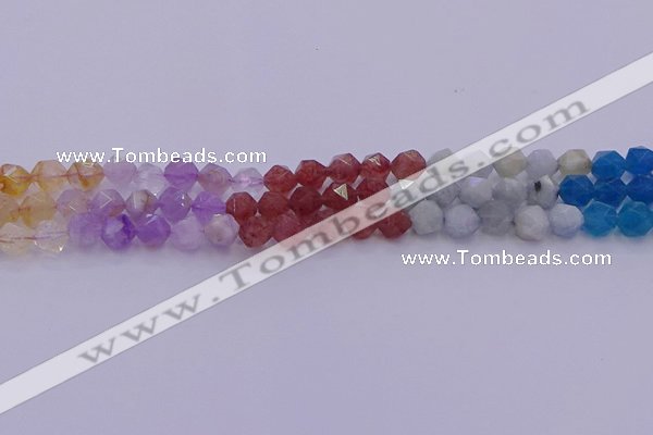 CMQ377 15.5 inches 8mm faceted nuggets mixed quartz beads wholesale