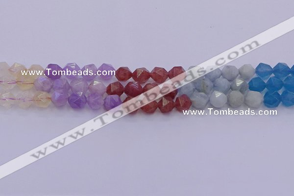 CMQ378 15.5 inches 10mm faceted nuggets mixed quartz beads wholesale