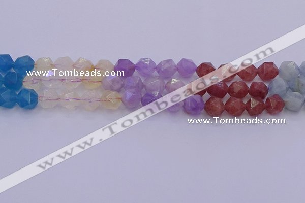 CMQ379 15.5 inches 12mm faceted nuggets mixed quartz beads wholesale