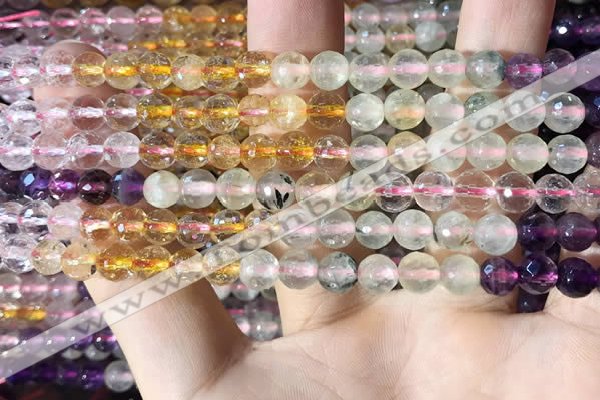 CMQ542 15.5 inches 6mm faceted round colorfull quartz beads