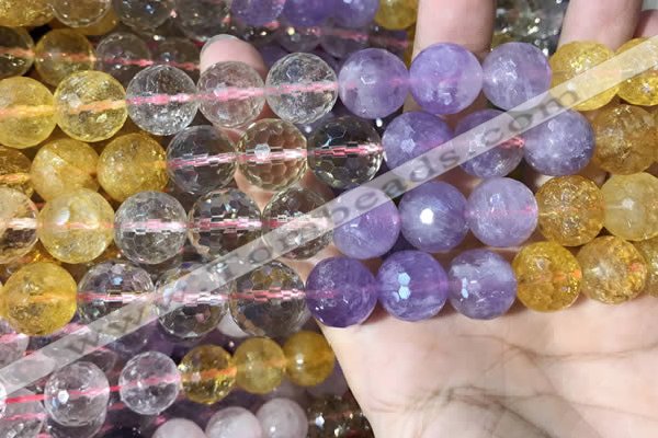 CMQ547 15.5 inches 14mm faceted round colorfull quartz beads