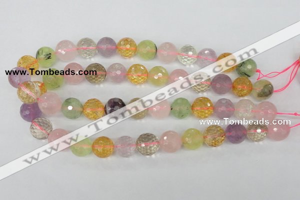 CMQ55 15.5 inches 14mm faceted round multicolor quartz beads