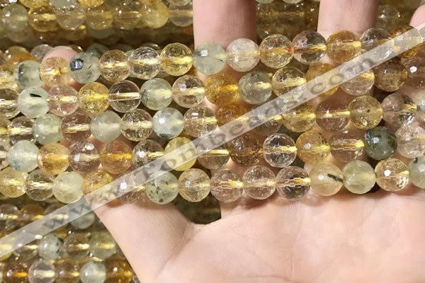 CMQ561 15.5 inches 8mm faceted round citrine & prehnite beads