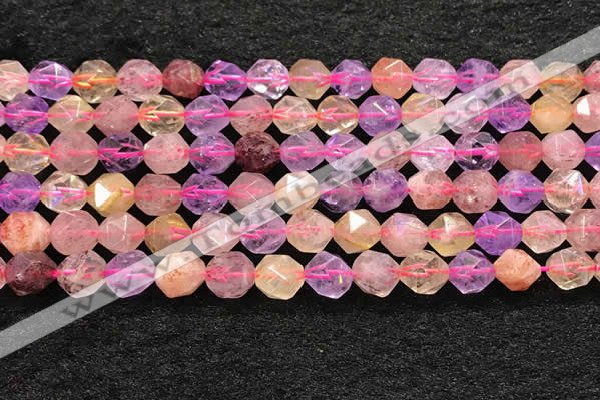 CMQ567 15.5 inches 10mm faceted nuggets mixed quartz beads