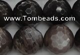 CMS1079 15.5 inches 14mm faceted round grey moonstone beads wholesale